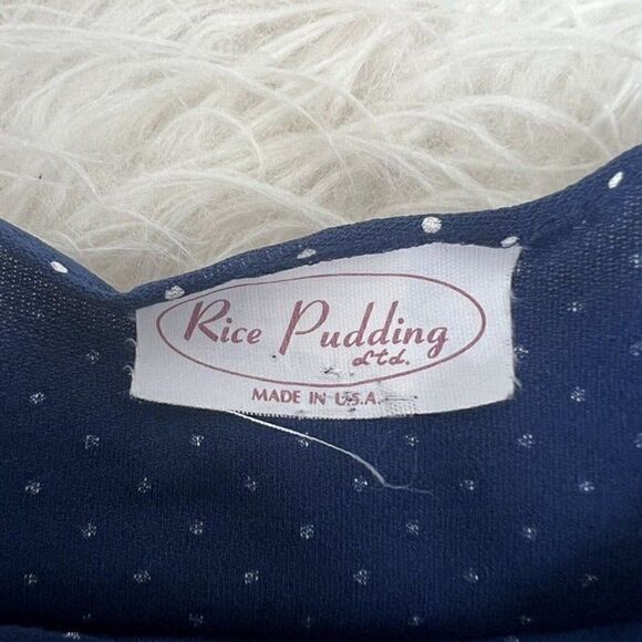 Vintage Rice Pudding Brand Dress Womens Size Medium Blue Polka Dot Ruffle 1970s - Picture 4 of 9